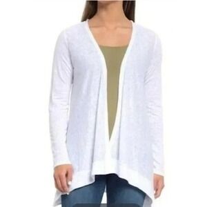 Tahari White 100% Linen Long Line Cardigan Sweater Open‎ Front Small